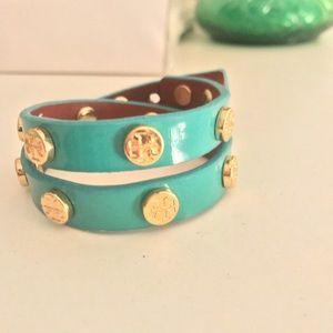 Tory Burch turquoise patten leather wrap bracelet